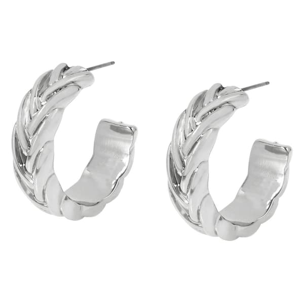 Steve Madden Silver Woven Medium Braided Hoop Earrings