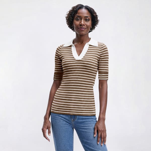 Petite Rio & Rian Elbow Sleeve Crochet Collar Stripe Sweater - image 
