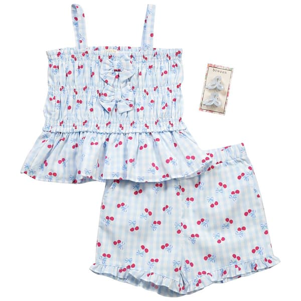 Girls (7-12) BTween(R) Gingham Cherry Top & Short Set - Ice Water