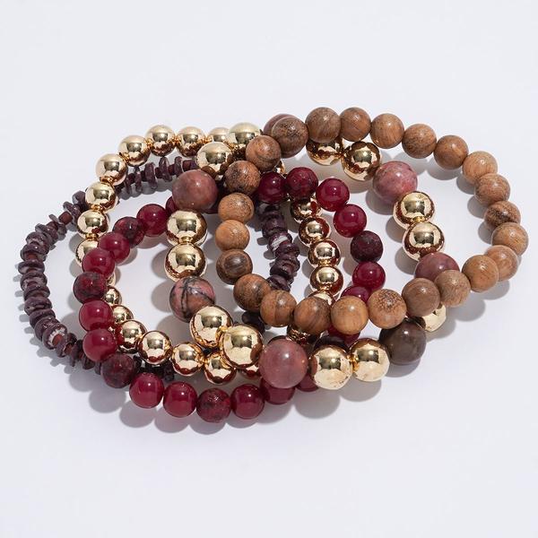 Ashley Cooper(tm) Mixed Berry Beads & Brown Stones Stretch Bracelets - image 
