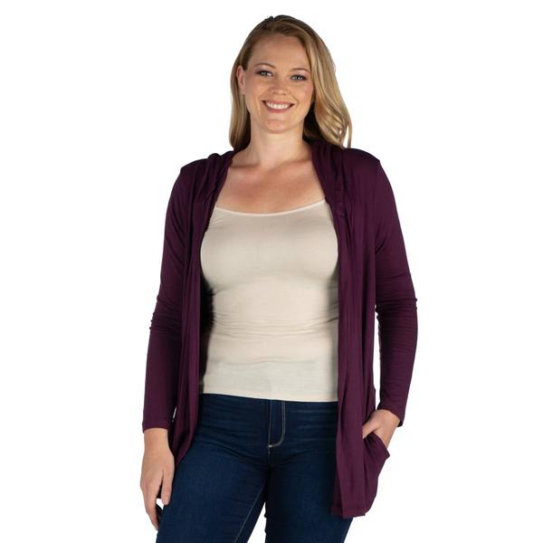 Plus Size 24/7 Comfort Apparel Lightweight Hooded Open Cardigan - image 
