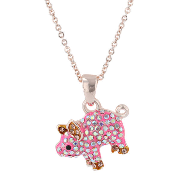 Crystal Kingdom Rose-Tone & Pink-Tone Crystal Pig Necklace - image 
