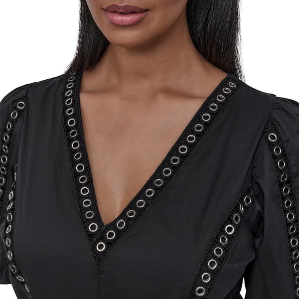Womens DKNY Puff Sleeve Grommet Blouse