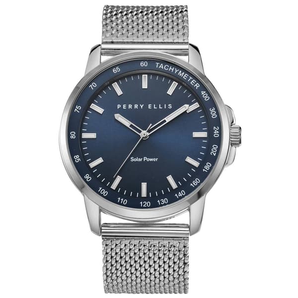 Mens Perry Ellis Solar Silver-Tone Blue Dial Watch - PES0011SL - image 