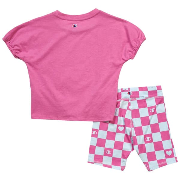 Girls (4-6x) Champion® Logo Tie Front Tee & Check Bike Shorts Set