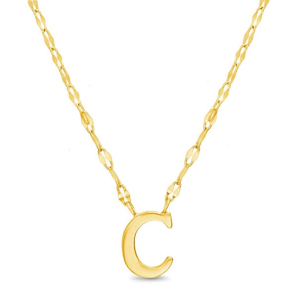 Sterling Silver Gold Polished C Initial Pendant Necklace - image 
