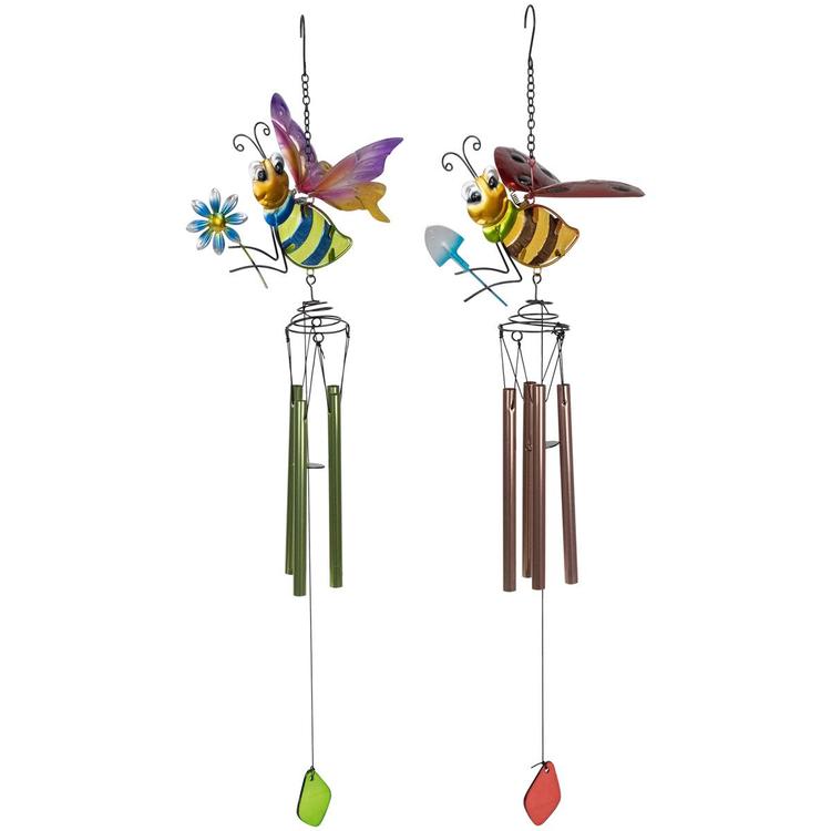Northlight Seasonal Pink &amp; Green Bees Garden Wind Chime Set