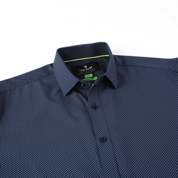 Mens Tom Baine Short Sleeve Slim Fit Dot Dress Shirt - Navy