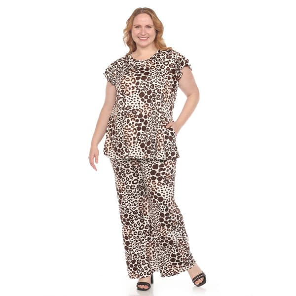 Plus Size White Mark Bold Leopard Print 2pc. Ruffle Sleeve Set