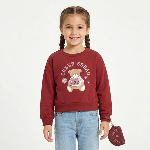 Girls (4-6x) BTween(R) Cheer Squad Teddy Bear Fleece Lined Crew - image 