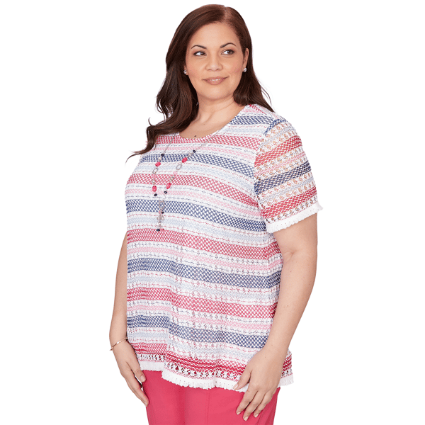 Plus Size Alfred Dunner The Royal Treatment Fringe Stripe Blouse