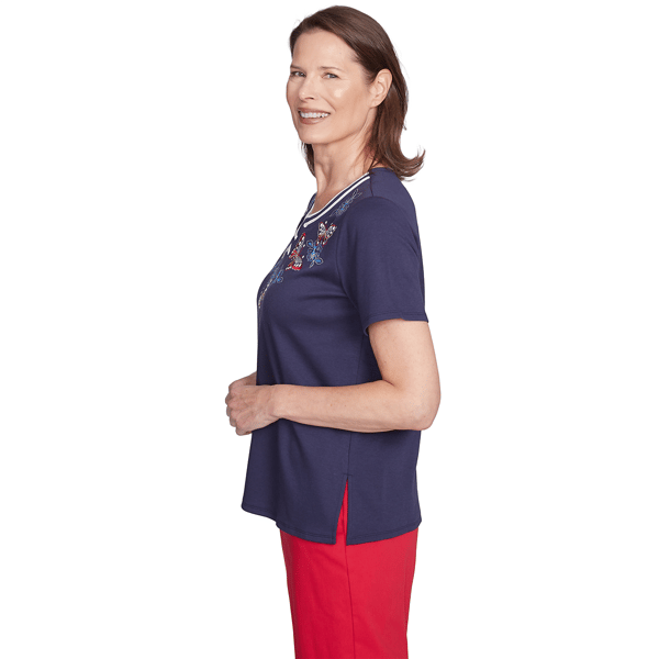 Womens Alfred Dunner Land of the Free Round Neck Butterfly Tee
