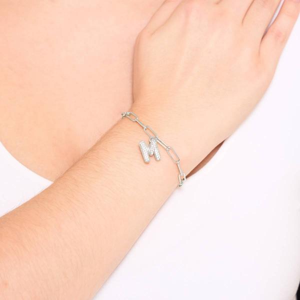 Athra Fine Silver Plated CZ M Initial Bracelet