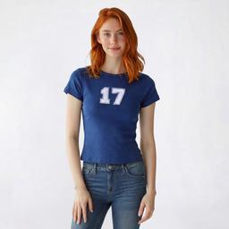 Juniors No Comment Denim Applique Baby Tee - Denim