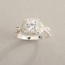 Ashley Cooper(tm) Silver Round Stone Halo Pave Ring