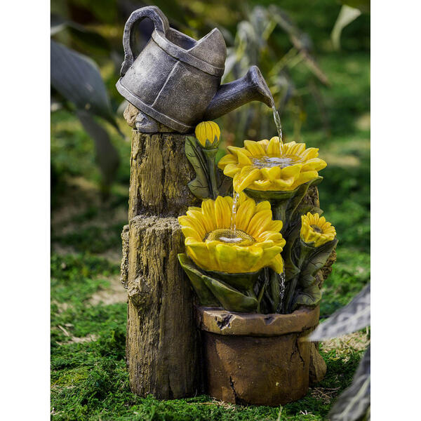 Resin Stump with Yellow Flowers Fountain - image 