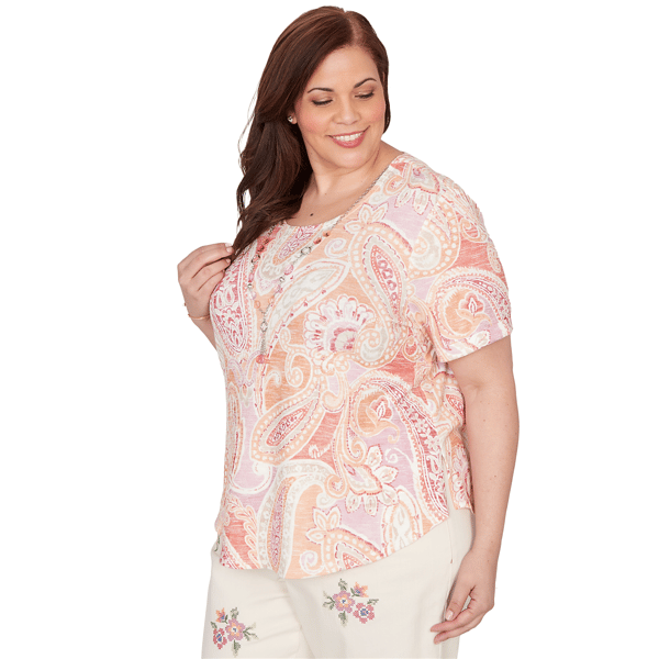 Plus Size Alfred Dunner Beachcomber Short Sleeve Paisley Tee