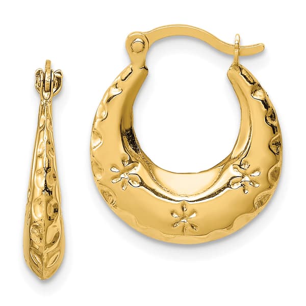 Gold Classics(tm) 14kt. Gold Textured Stamped Hoop Earrings - image 