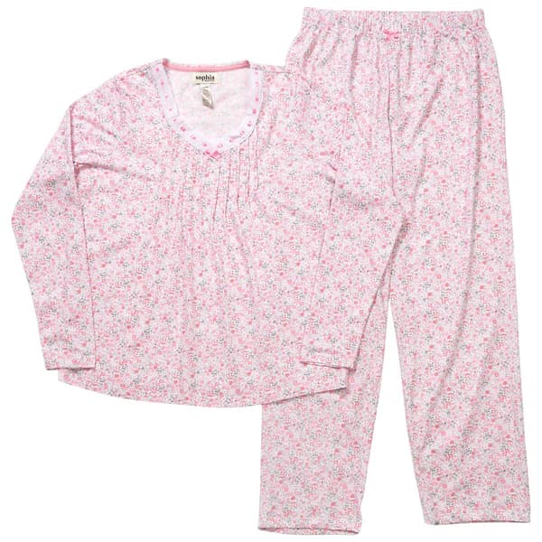Womens Sophia by Rene Rofe Long Sleeve Floral Geo Lace Pajama Set - image 
