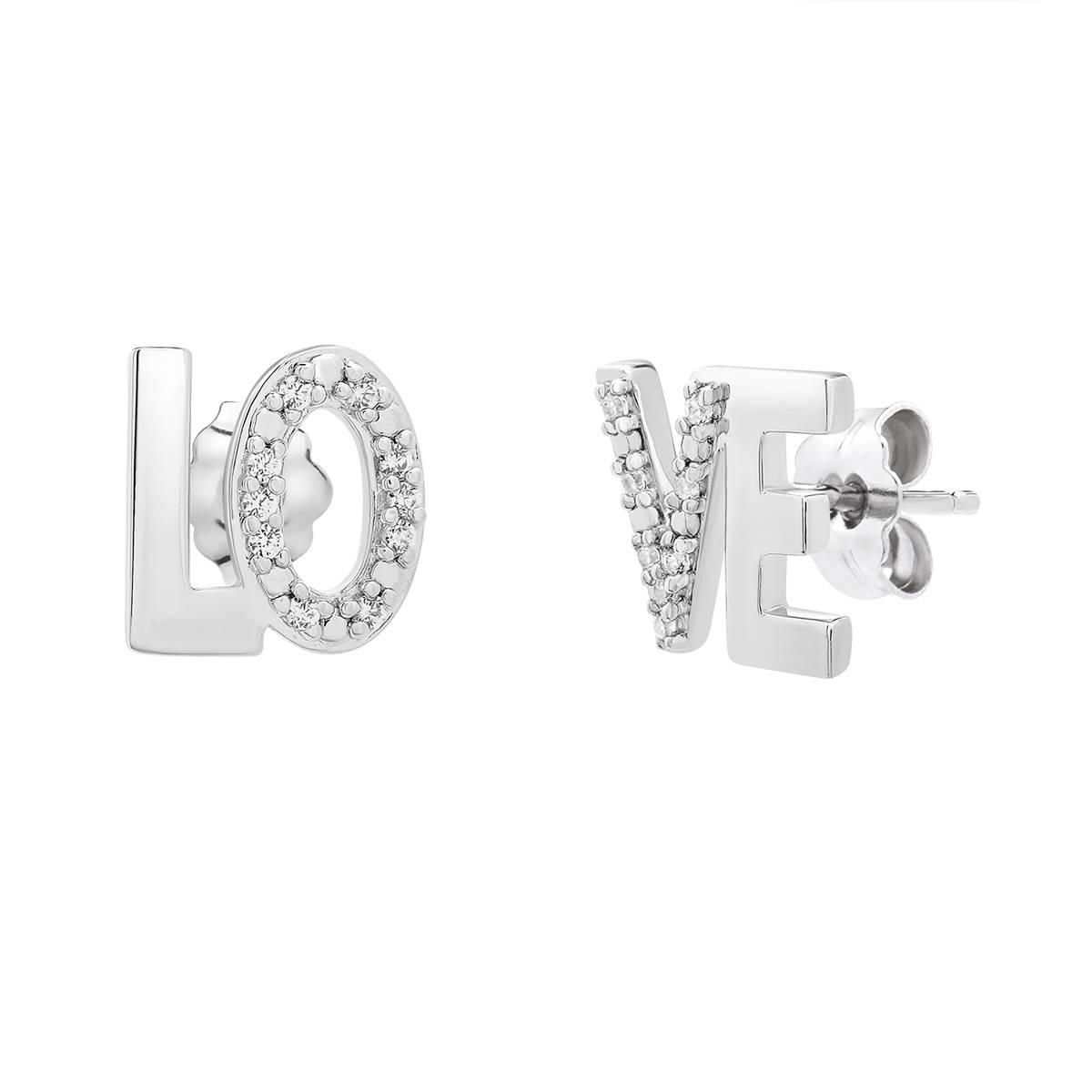 Diamond Classics™ 1/20ctw. Diamond Sterling Love Stud...