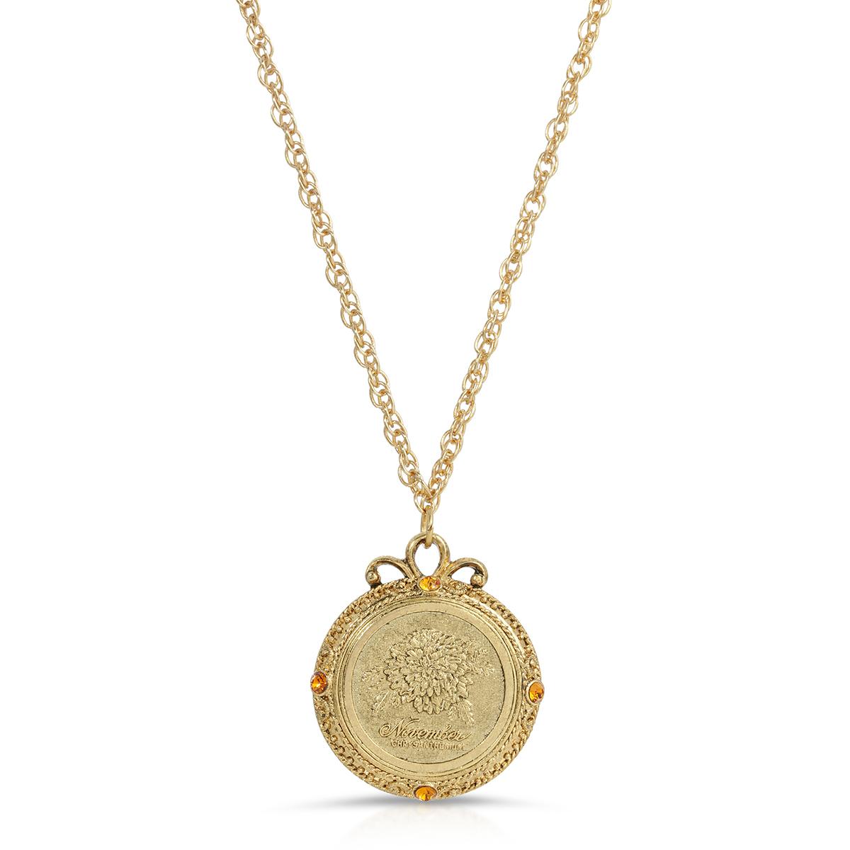 1928 Gold Tone Chrysanthemum Pendant Necklace