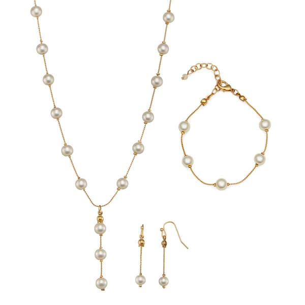 You''re Invited Gold-Tone Pearl Y-Necklace/Earrings/Bracelet Set - image 