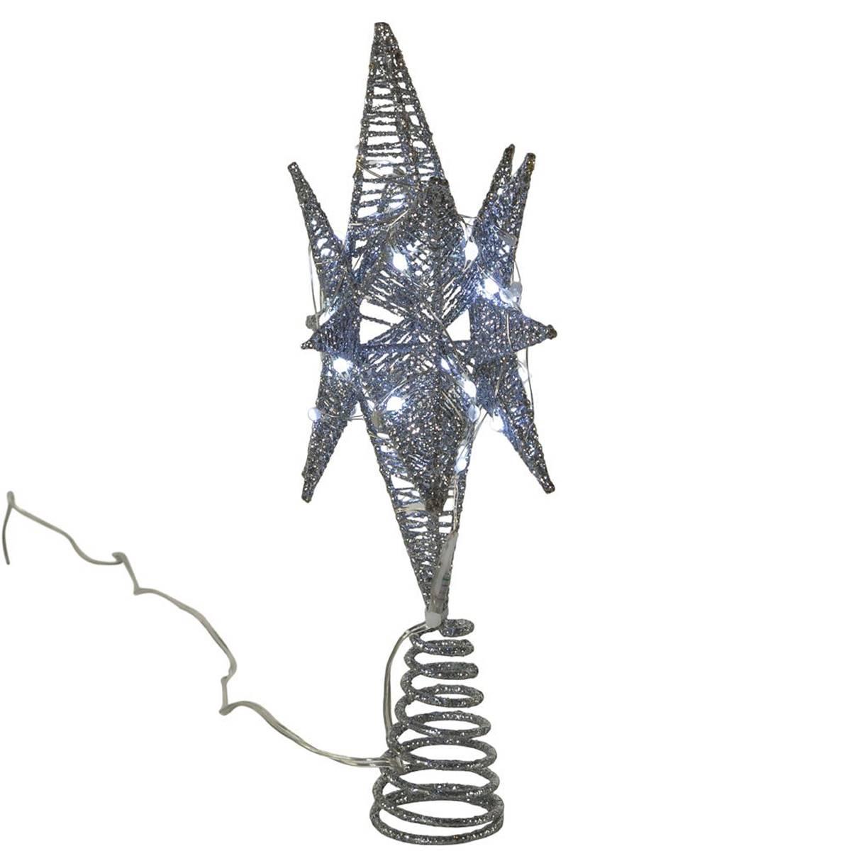 Kurt Adler Pre-Lit Twinkling LED Silver Starburst Tree Topper