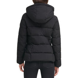 Womens Kenneth Cole&#174; Short Stretch Puffer Coat with Fleece Hood