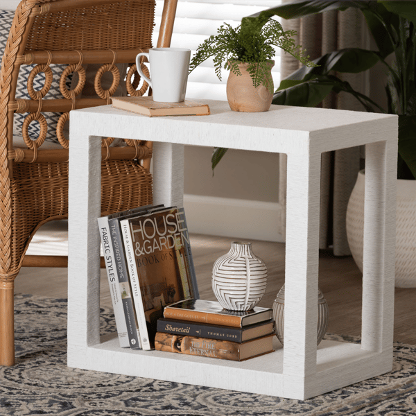 bali & pari Oaklynn Two-Tier Natural Grasscloth End Table