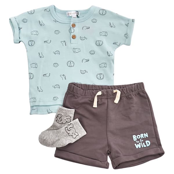 Toddler Boy Adley & Hudson Animal Henley & Short Set w/Socks - image 