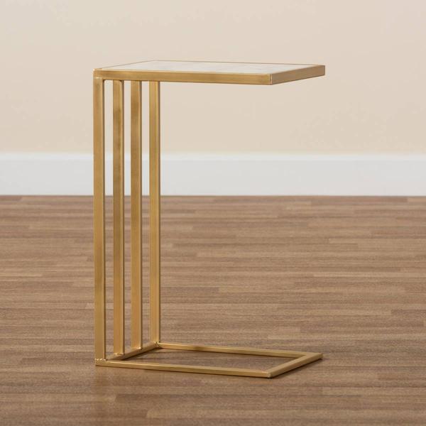 Baxton Studio Parkin C-Shaped End Table with Marble Tabletop