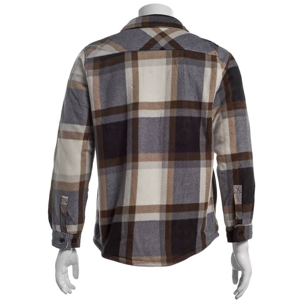 Mens Mountain Ridge Plaid Fleece CPO Jacket - Black/Brown