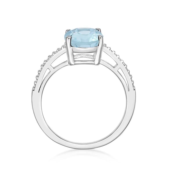 Gemminded 10x8mm Oval Created Aquamarine & 0.01ctw. Diamond Ring