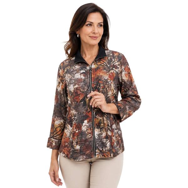 Womens Ali Miles 3/4 Sleeve Abstract Zip Front Jacket