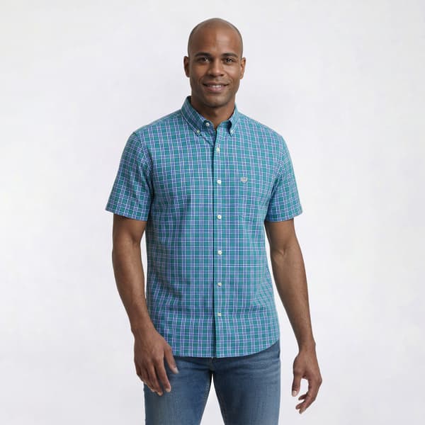 Mens Chaps Short Sleeve Stretch Button Down Shirt - Jelly Bean