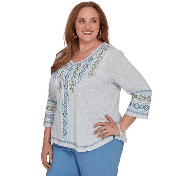Plus Size Alfred Dunner Provence 3/4 Sleeve Embroidered Blouse