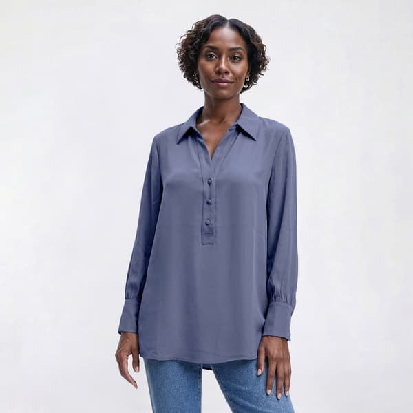 Womens Adrianna Papell Button Front Silky Side Slit Blouse