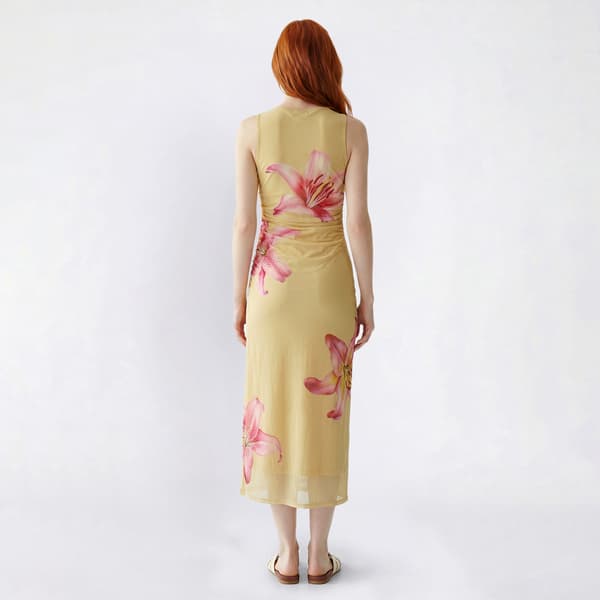 Juniors No Comment Placement Floral Mesh Side Ruch Midi Dress