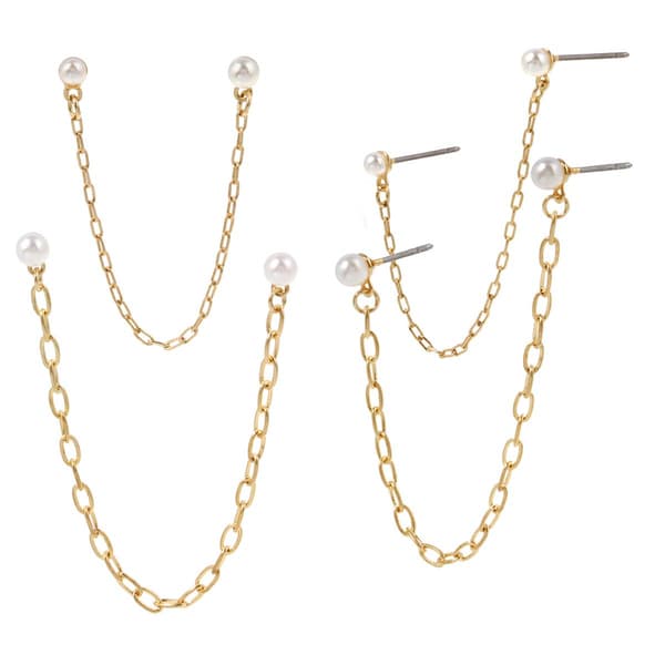 Steve Madden Pearl Swag Chain Earrings Set