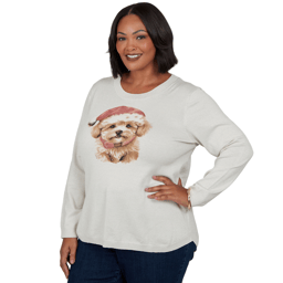 Plus Size Emaline Holiday Festivities Dog with Santa Hat Sweater