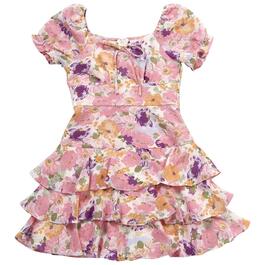 Girls &#40;7-16&#41; Rare Editions Floral Puff Sleeve Ruffle Skirt Dress