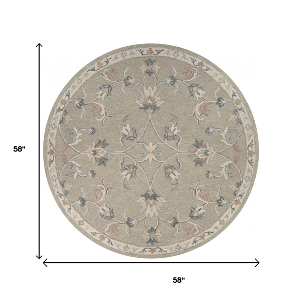 HomeRoots Grey Round Wool Hand Tufted Area Rug
