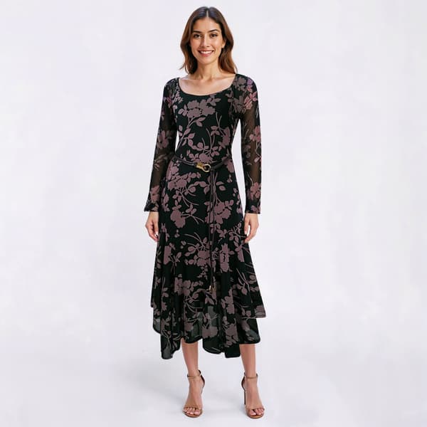Womens Harlow & Rose Long Sleeve Belted Floral Midi Dress