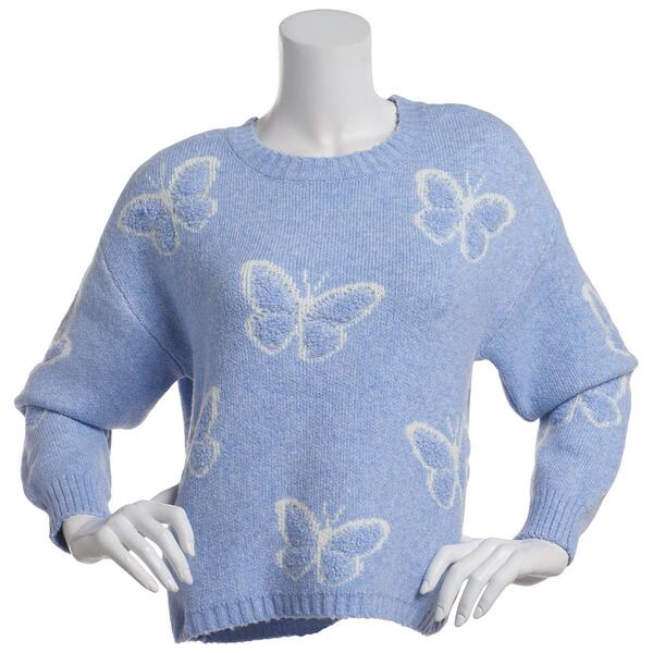 Juniors No Comment Butterfly Boucle Pullover Sweater - image 
