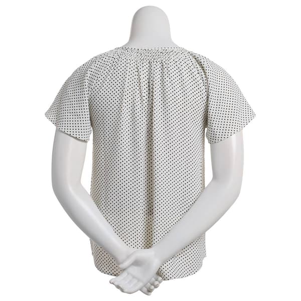 Womens Como Blu Short Flutter Sleeve Dot Blouse w/Trim Placket