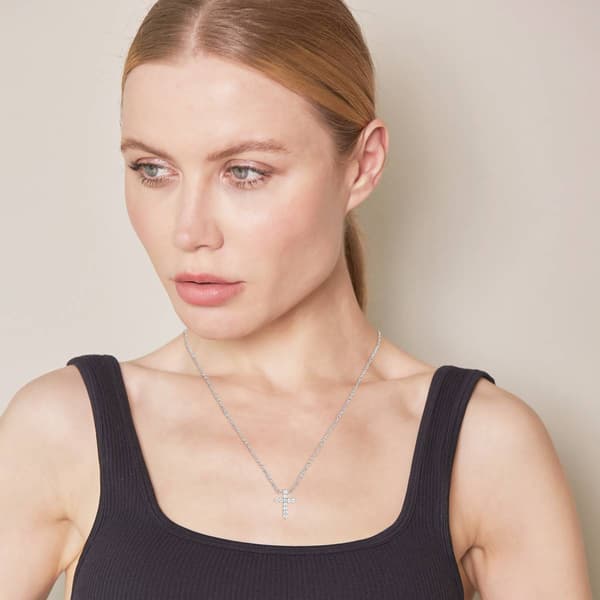 Nova Star® Sterling Silver Lab Grown Diamond Cross Pendant