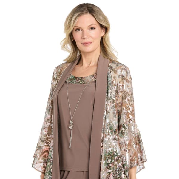 Womens R&M Richards 3pc. Foil Mesh Print Bell Sleeve Pant Set