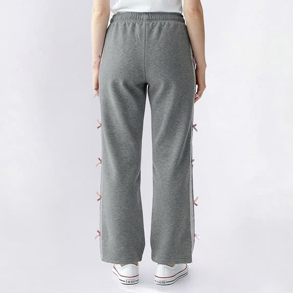 Juniors Derek Heart Wide Leg Fleece Sweatpants with Gingham Bow