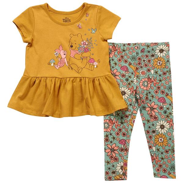 Toddler Girl Winnie the Pooh/Piglet Top &amp; Floral Leggings Set - image 
