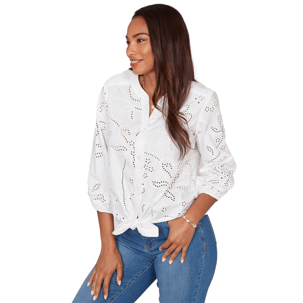 Womens Ruby Rd. Hothouse Florals Tie Front Eyelet Blouse